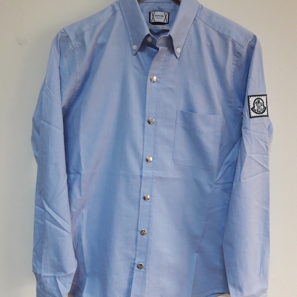 MONCLER BLUE CASUAL MEN BUTTON DOWN SHIRT